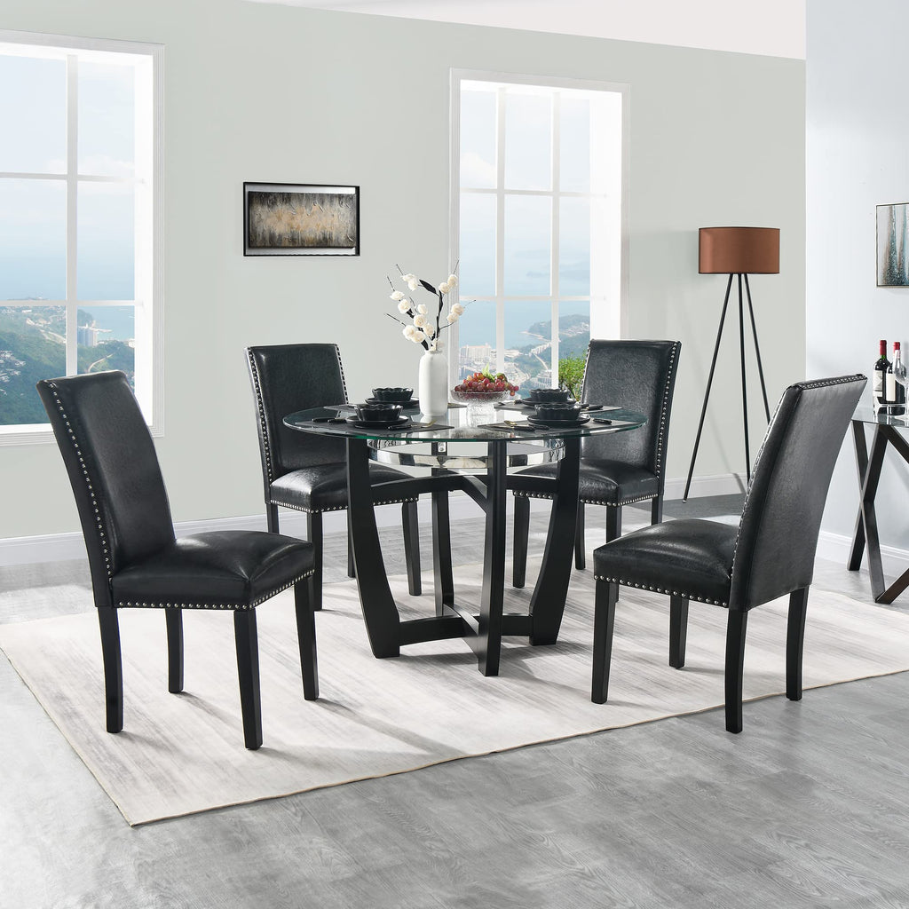 Black Faux Leather Dining Chairs Set of 4 with Wood Legs B62537
