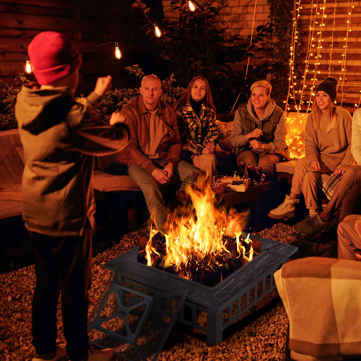 32" Square Wood Burning Fire Pit with Poker and Cover G243