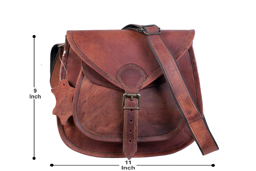 Brown Leather Crossbody Satchel with Adjustable Strap I14297