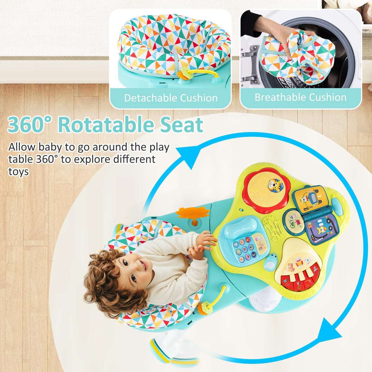 3 in 1 Baby Activity Center Walker with Play Table Green O835