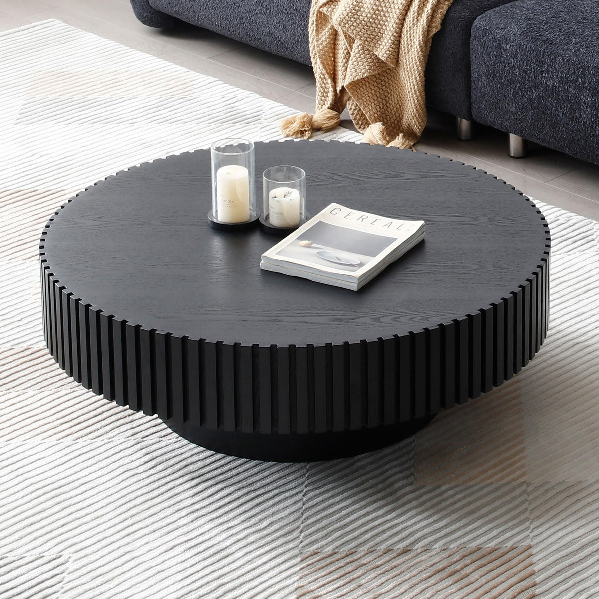 Matt Black Round Nesting Wood Coffee Table H398449