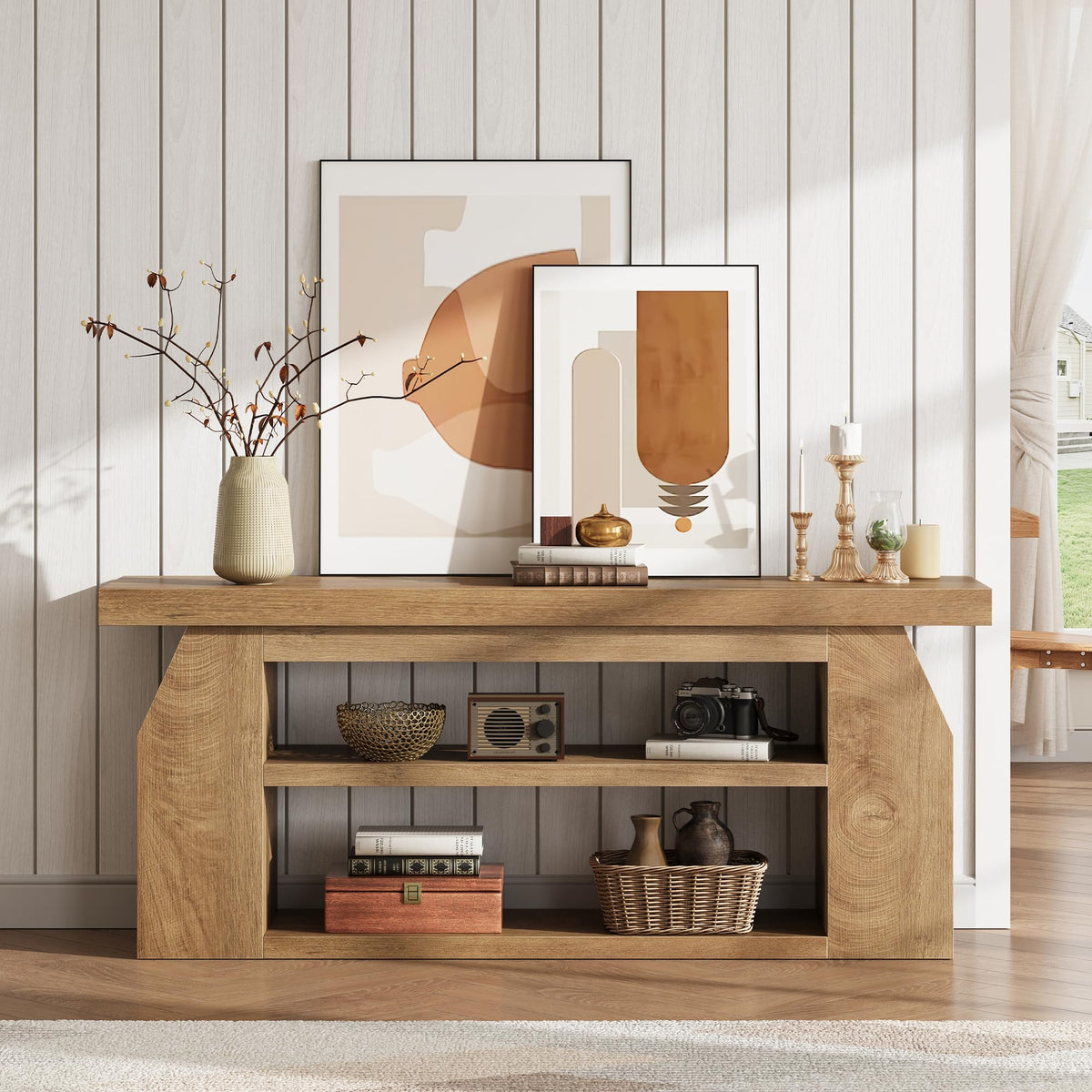 Oak 3-Tier Wood TV Stand for 55 Inch TV H383241
