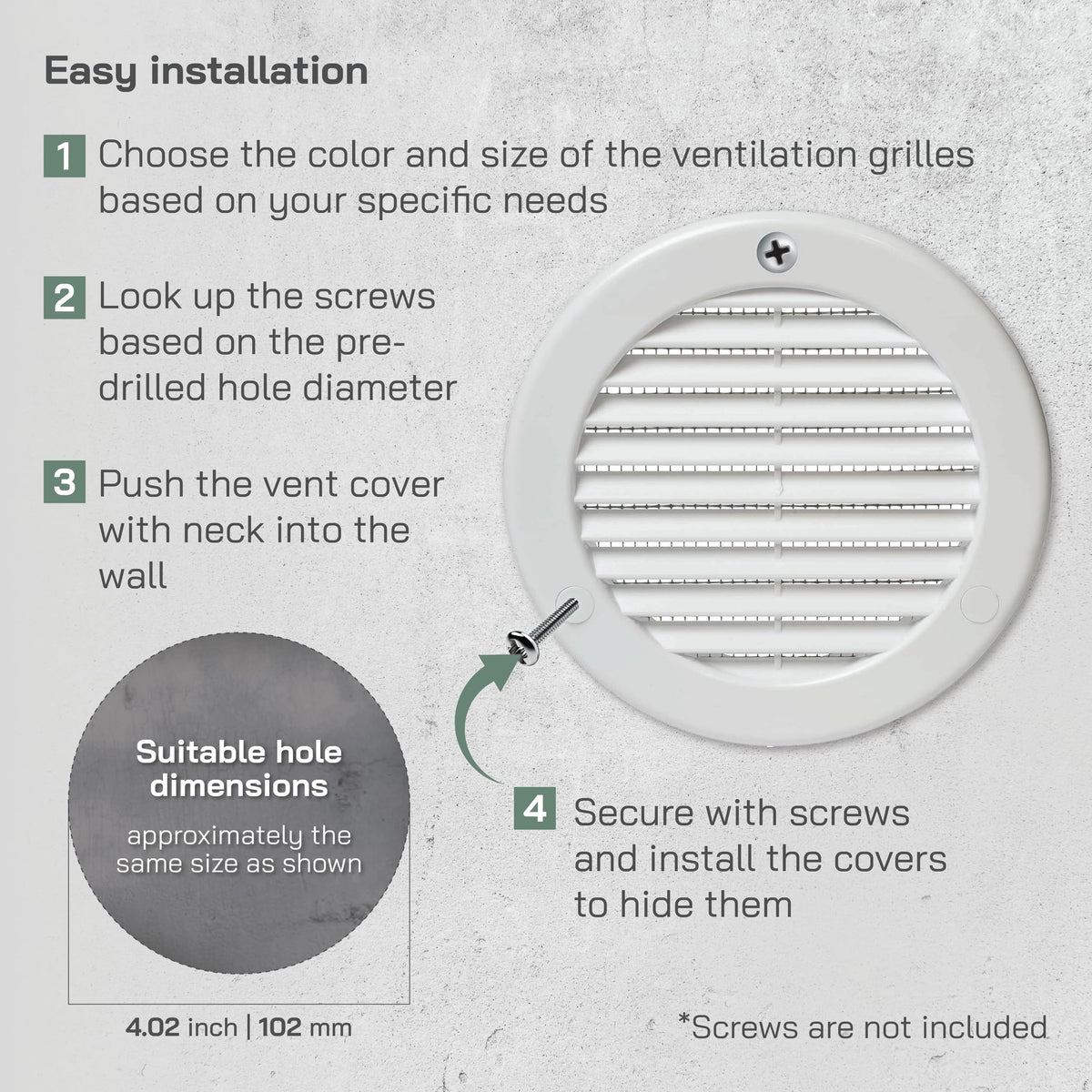 4" White Plastic Round Vent Cover with Mesh S544660