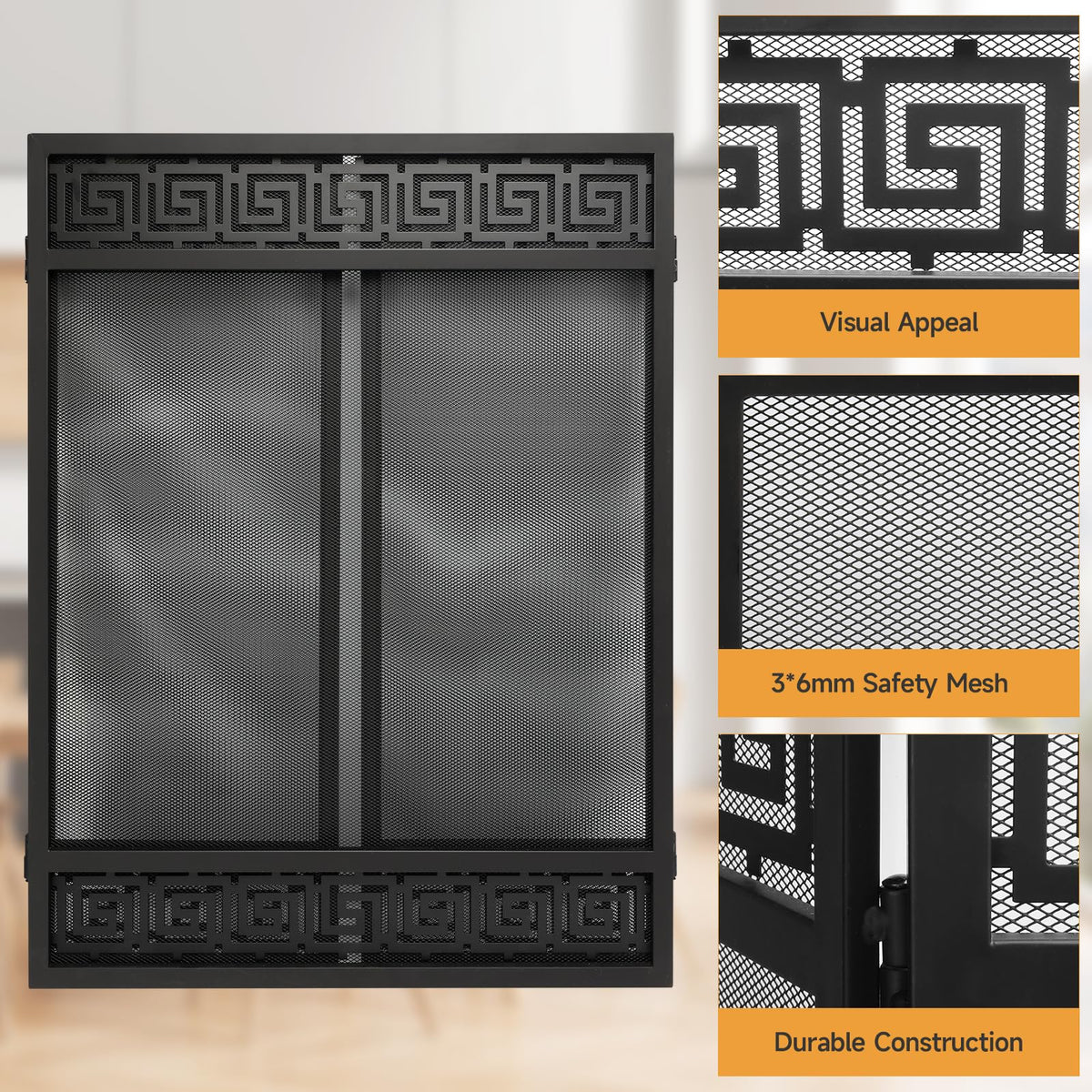 50"x32" 3 Panel Steel Fireplace Screen B533