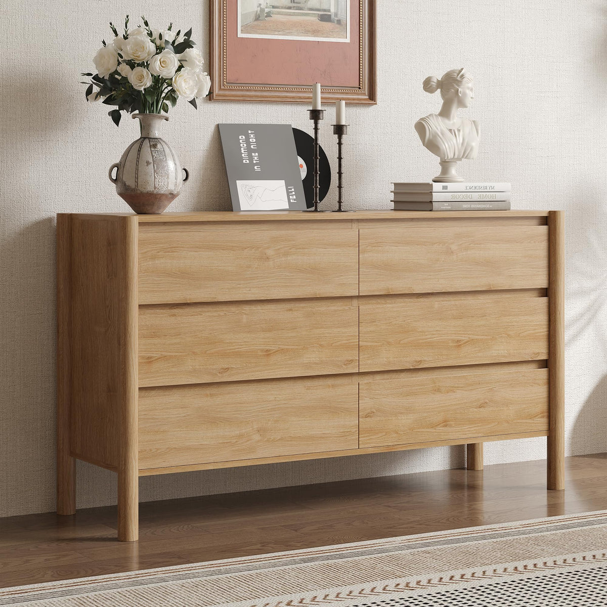 Oak 6 Drawer Dresser with Solid Wood Legs K633