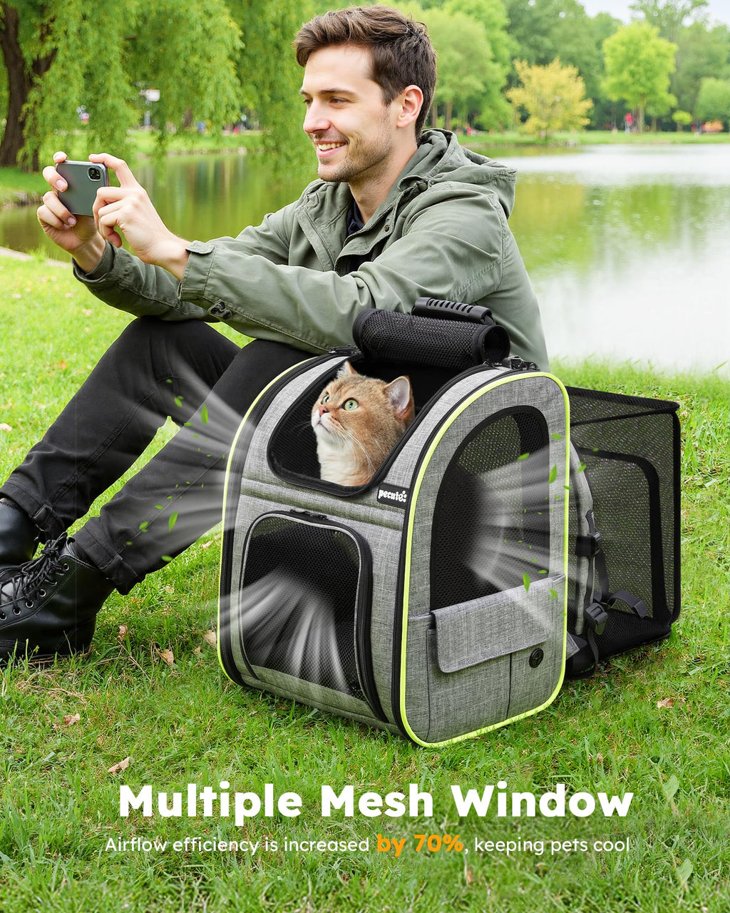 Expandable Cat Carrier Backpack with Breathable Window T980076