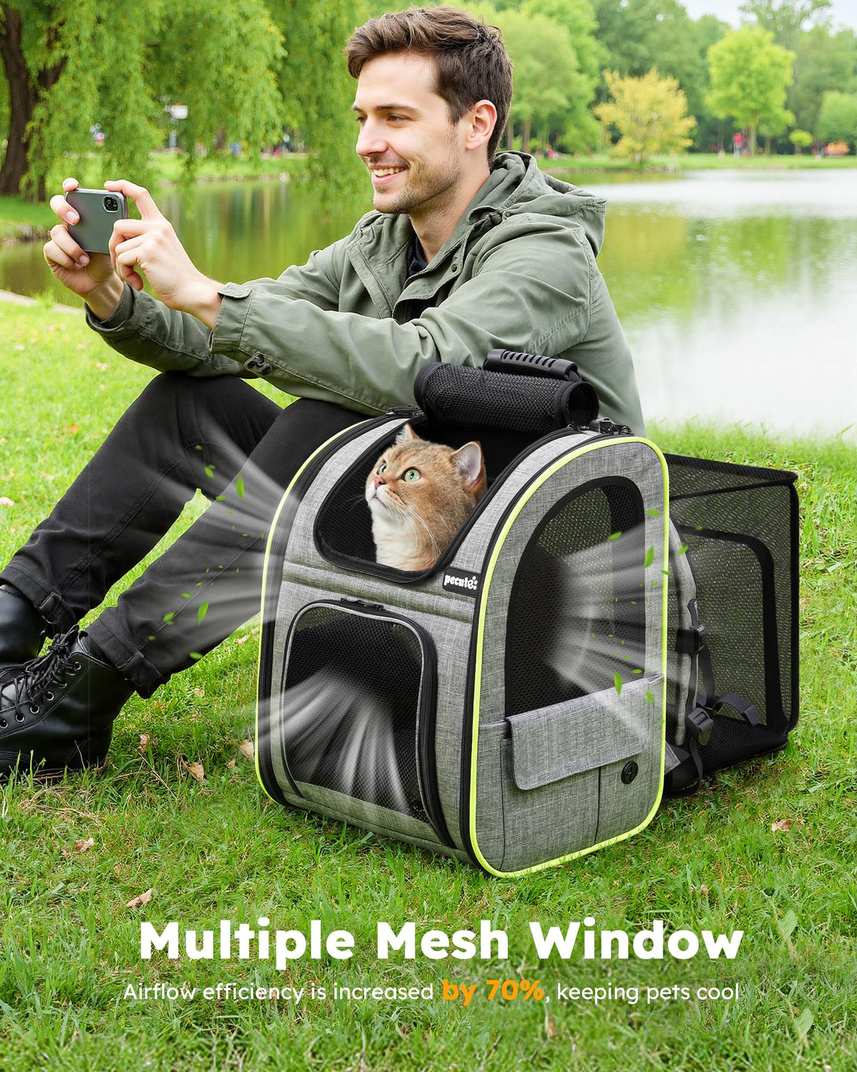 Expandable Cat Carrier Backpack with Breathable Window T980076