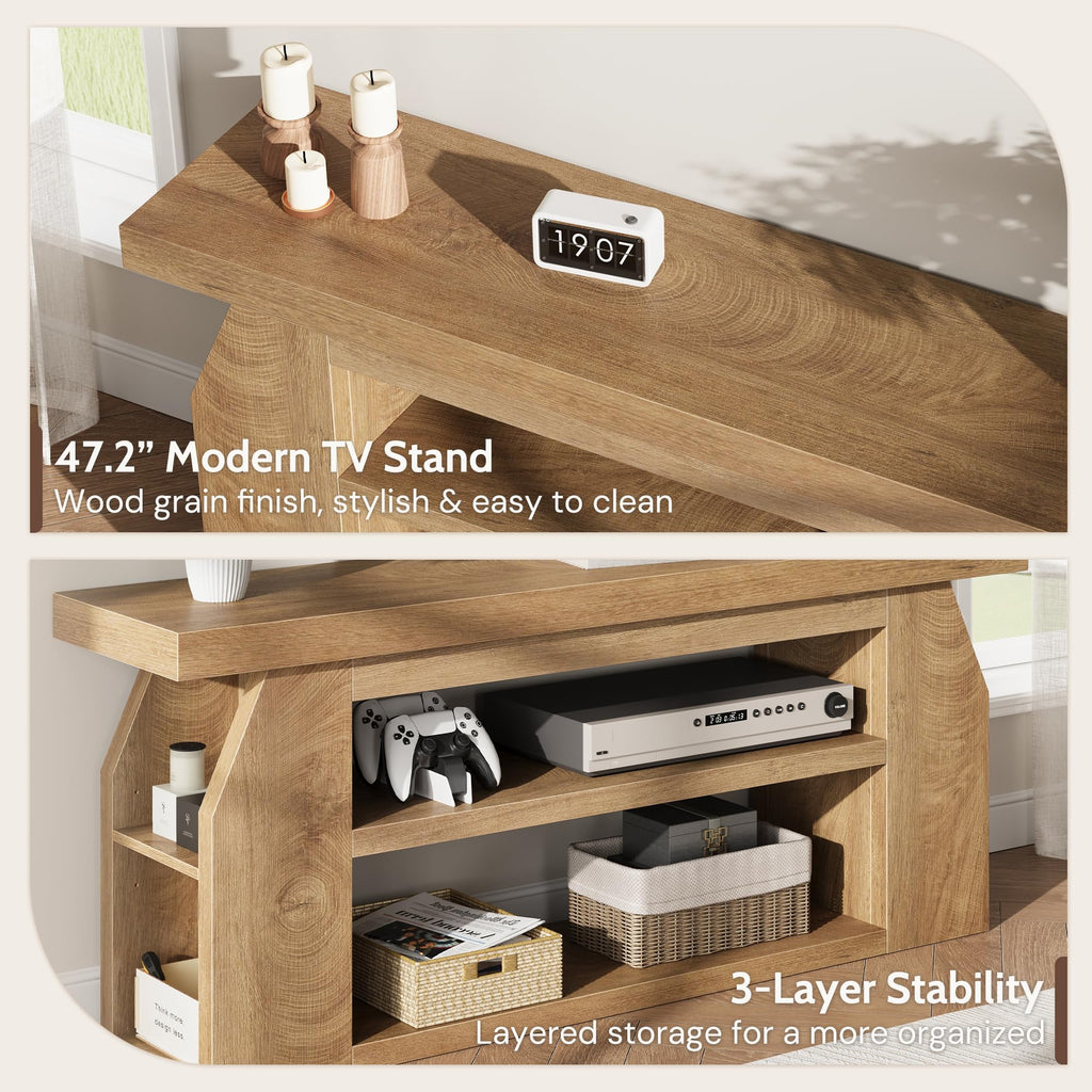 Oak 3-Tier Wood TV Stand for 55 Inch TV H383241
