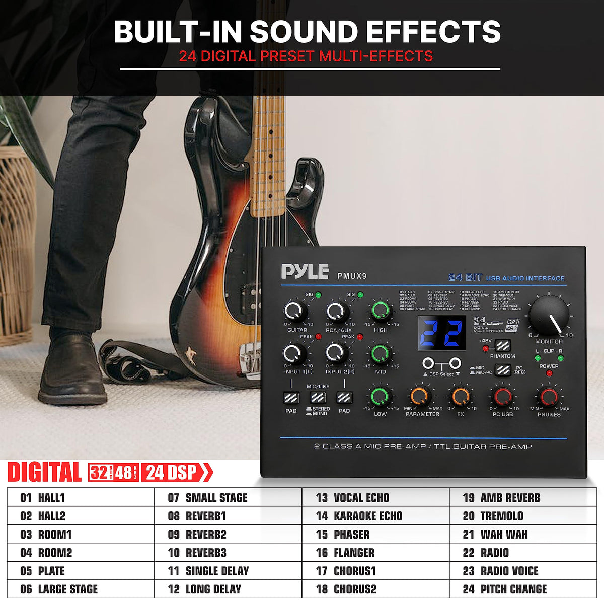 USB Audio Interface with Digital Effects and Phantom Power J65260