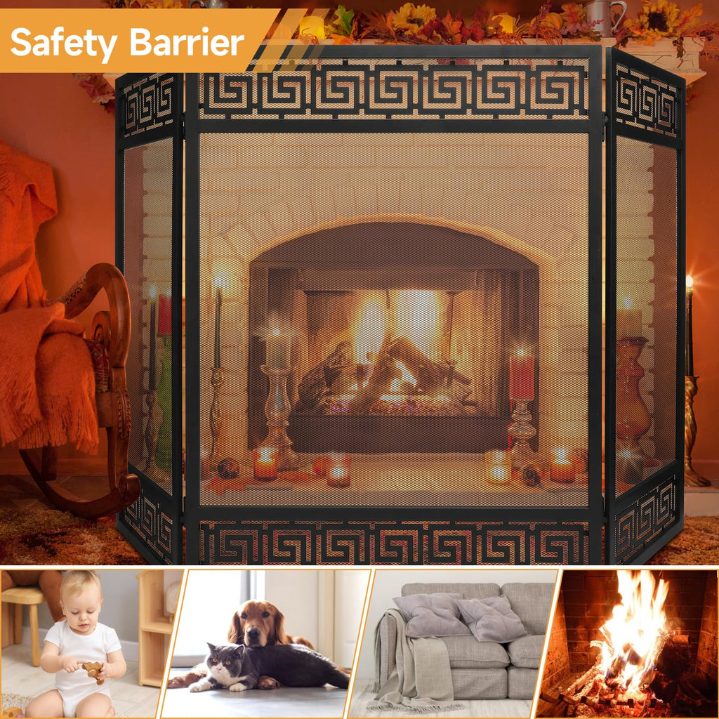 50"x32" 3 Panel Steel Fireplace Screen B533