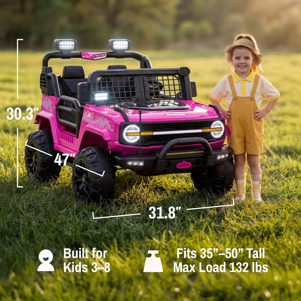 24V 2 Seater Ride On Car with Remote Control, 3 Speed Settings, All-Terrain Tires, LED Lights & Bluetooth Music, Up to 132 lbs, Pink L7632