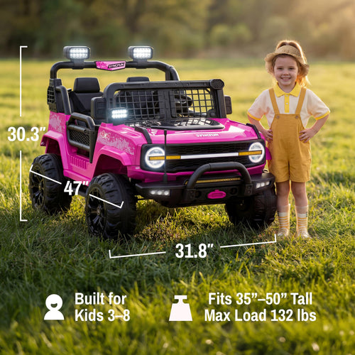24V 2 Seater Ride On Car with Remote Control, 3 Speed Settings, All-Terrain Tires, LED Lights & Bluetooth Music, Up to 132 lbs, Pink L7632