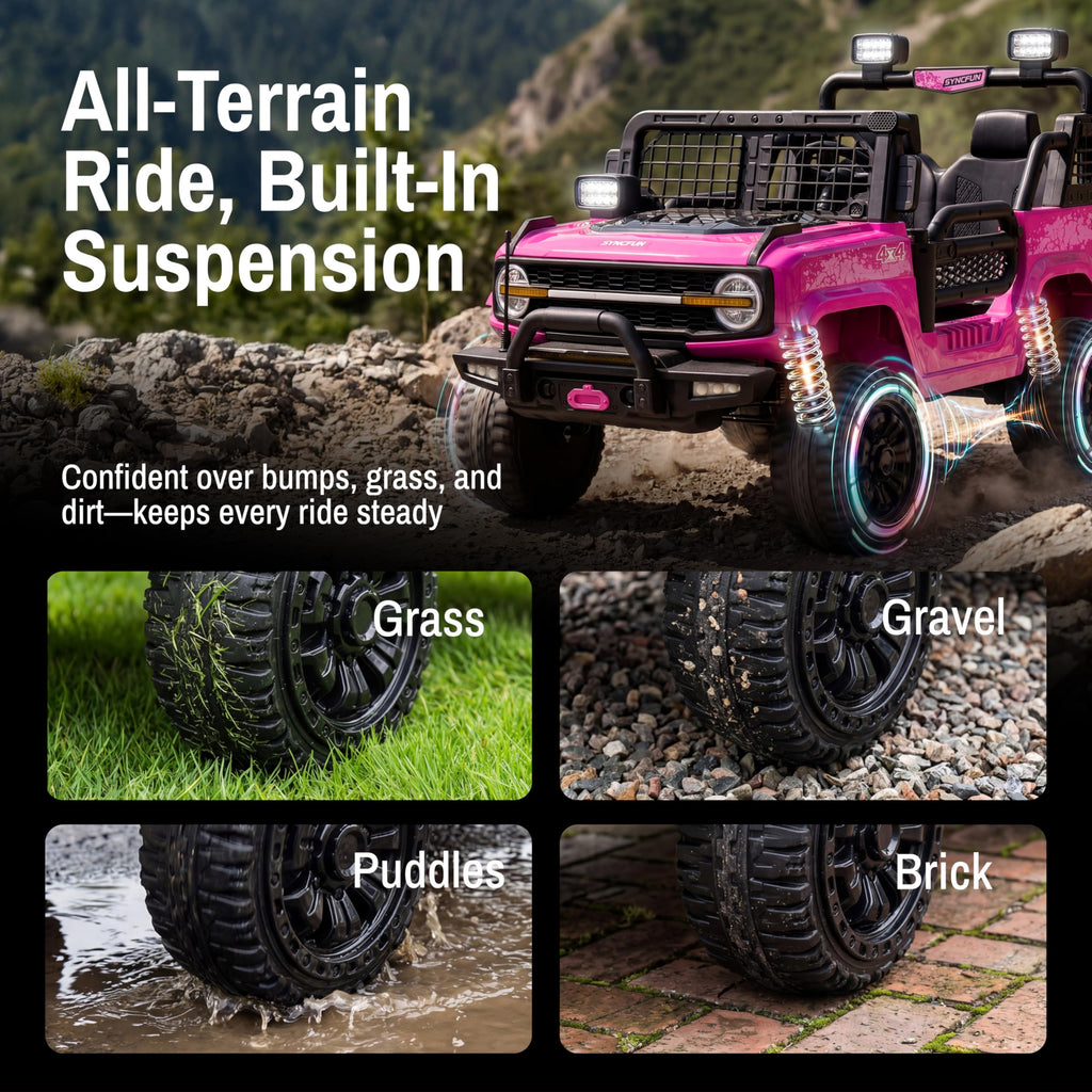 24V 2 Seater Ride On Car with Remote Control, 3 Speed Settings, All-Terrain Tires, LED Lights & Bluetooth Music, Up to 132 lbs, Pink L7632